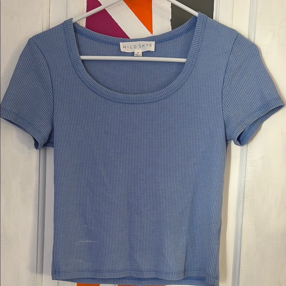 Blue Ribbed Women's Top